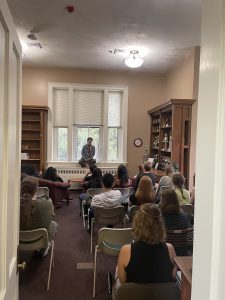 L&S Honors Director Jenny Saffran addresses a crowd of nearly 40 students gathered in the Washburn Observatory